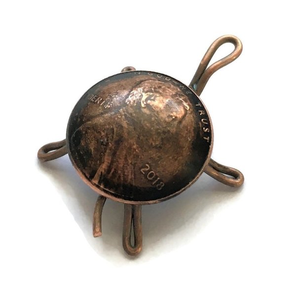 2018 Copper Penny Turtle Vintage Handmade Coin Money Sculpture Miniature Art - Picture 1 of 5